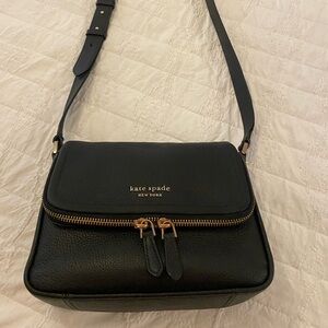 kate spade Black Pebbled Leather Crossbody with Gold Hardware and Front Zipper